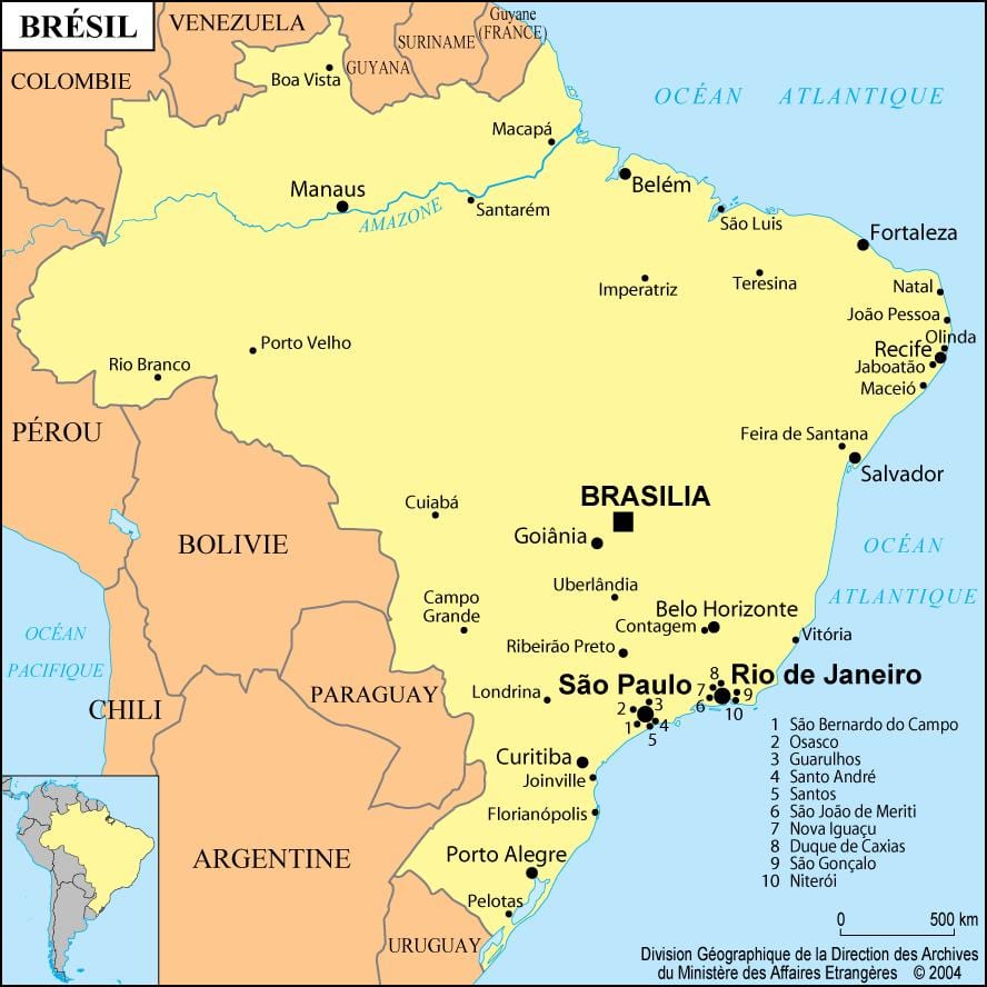 kaart van brazilië tonen van Rio de Janeiro