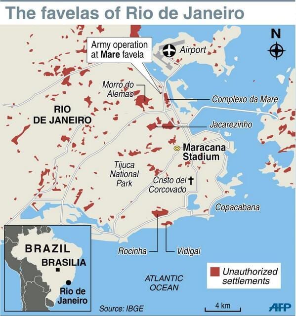 kaart van Rio de Janeiro de favelas
