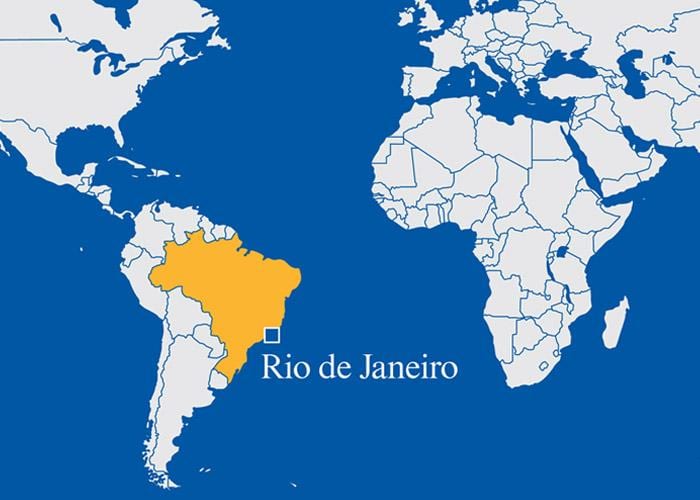 wereldkaart met Rio de Janeiro