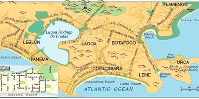 Kaart van de stranden in Rio de Janeiro